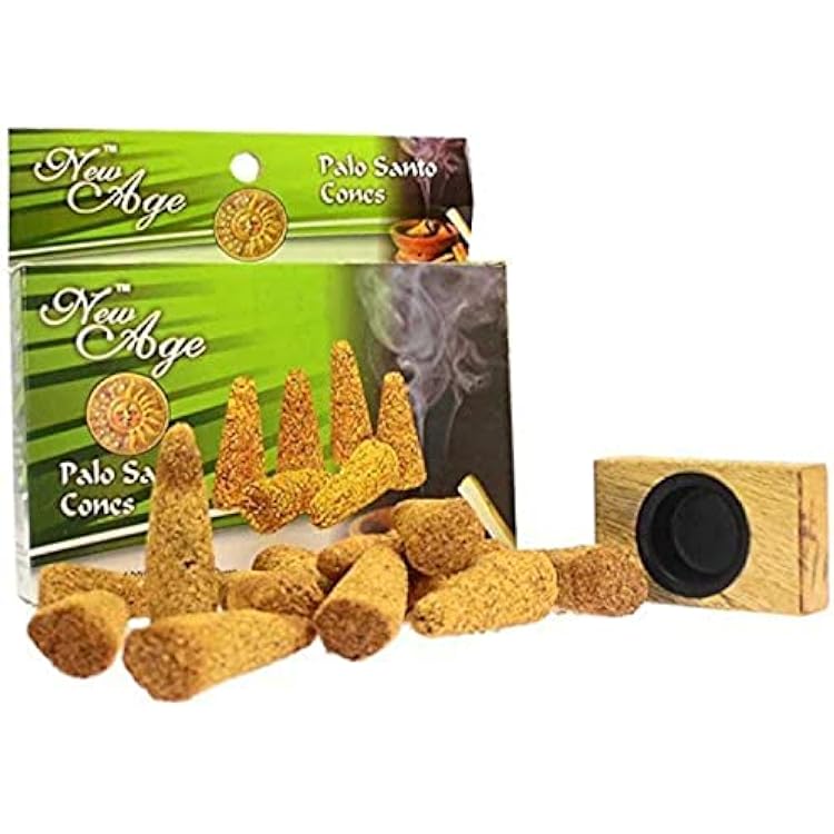 New Age Imports, Inc. Palo Santo 12 Cones with Wooden Burner|100% Natural Palo Santo Wood | Cleansing, Meditation, Positive Energy | Sacred Fragrance | Purification, Spiritual Rituals & Aromatherapy.