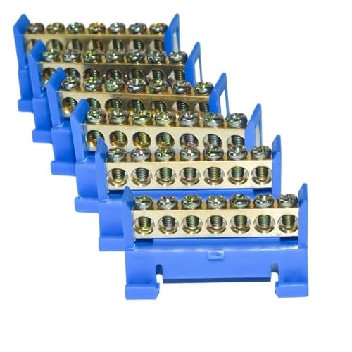 YISTER 6Pcs Grounding Bus Bar 7 Position Brass Terminal Block for Ground Circuit, 6mm Hole Diameter Copper Contact Terminal Strip for Electrical & Industrial Applications for 12-110V ACDC