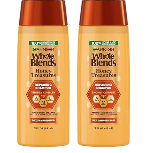 Garnier Whole Blends Honey Treasures Repairing Shampoo, for Dry, Damaged Hair, 3 Fl Oz Travel Size, 1 Count Packaging May Vary Pack of 2