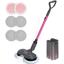 VMAI Cordless Electric Mop for Floor Cleaning,Water Sprayer Spin Mop with 300ML Water Tank,LED Lighting and Removable Battery,Up to 60mins Working Time for Hardwood Tile Laminate Marble Floor(Rose)
