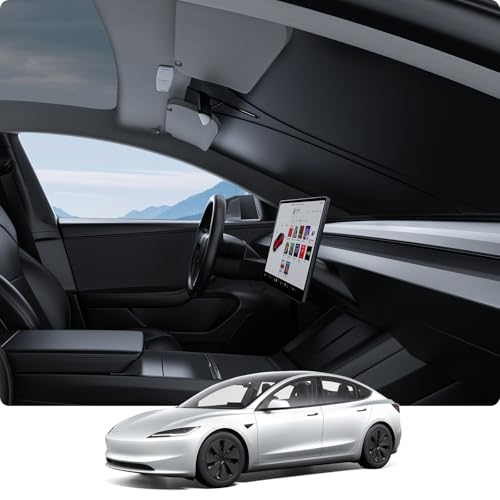 BASENOR 2026 Tesla Model Y3 Windshield Sunshade, [Nano Ice Crystal] Folding Front Window Sun Shade Cover Heat UV Protection Visor Model Y3 Accessories 2017-2026