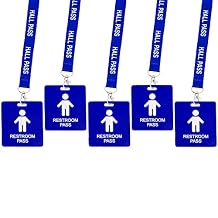 Hall Pass Lanyards with Card Passes, Unbreakable School Classroom Passes Set for Teacher Parents Hall Bathroom Library Office & Nurse,5 Pcs Boys Restroom