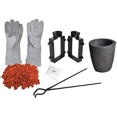 Sand Casting Set with 5 Lbs Petrobond Clay Sand Tongs. Safety Gloves, Graphite Crucible, Mold Frames, Parting Powder, Flux for Melting Gold Silver Aluminum Brass Bronze Copper Metals