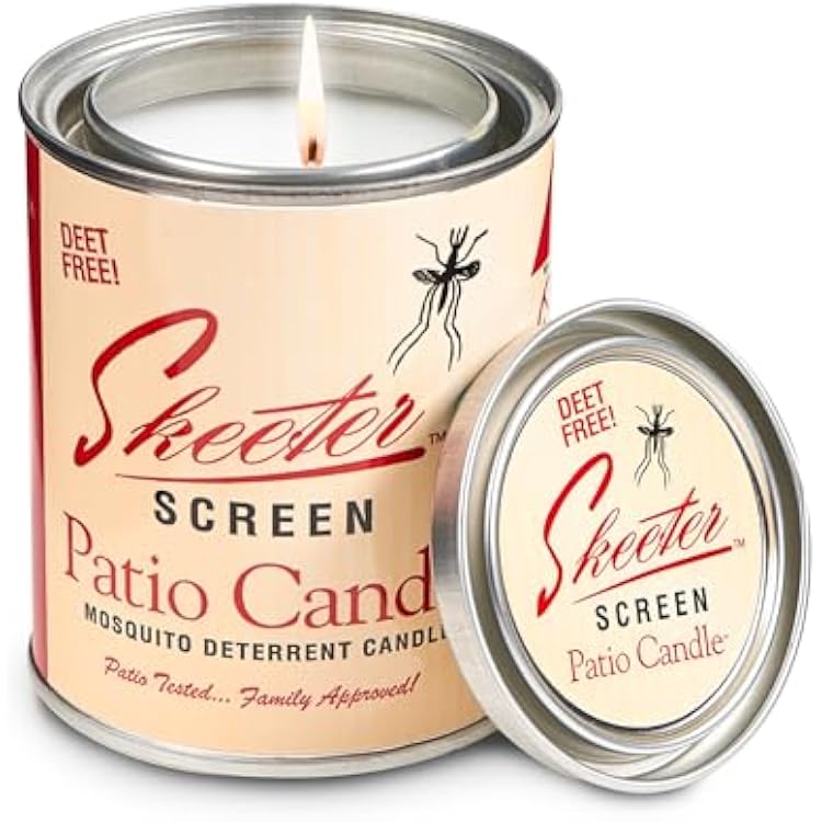 Skeeter Screen 90400 Patio Candle 80 Hour Burn Time Clean-Burning Essential Oil Formula Lead-Free Wick 15 oz Decorative Tin Fresh Outdoor Scent for Patios, Decks, Balconies & More