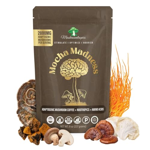 7-in-1 Adaptogenic Mushroom Coffee Blend 2800mg of Lions Mane, Cordyceps, Chaga, Turkey Tail & More Low-Caffeine, Smooth & Balanced Coffee Alternative