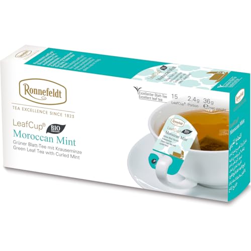 Ronnefeldt LeafCup Moroccan Mint Loose Leaf Green Tea with Curled Mint Leaves 15 Individually Wrapped Tea Bags