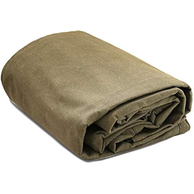 WHITEDUCK Canvas Tarp 18 oz. Heavy Duty Waterproof UV Resistant, Rustproof Grommets, Industrial & Commercial Use Cloth Tarp Cut Size: 8x10, Finished Size: 76x96, Olive Drab