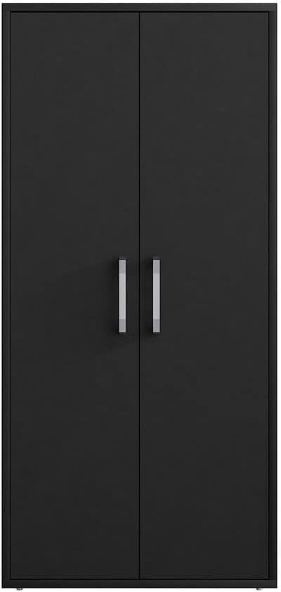 Manhattan Comfort Eiffel 73.43" Tall Garage Cabinet with 4 Adjustable Shelves, Soft Close Doors and Stainless Steel Legs, Wooden Storage for Kitchen Pantry, Office, Laundry and Shop, Black Matte