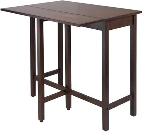 Pemberly Row Transitional Solid Wood Drop Leaf High Dining Table, Antique Walnut Finish, 39.37" W x 30" D, Space-Saving Design, Versatile Kitchen Island Table for Dining or Workspace Use