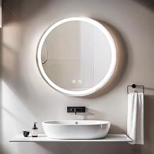 24" LED Bathroom Mirror with Lighting,Round Mirror with Lighting,Bathroom Wall Mirror,3 Dimmable Light Colors,Bathroom Mirror with Touch Switch and Defogging,3000K-10000K