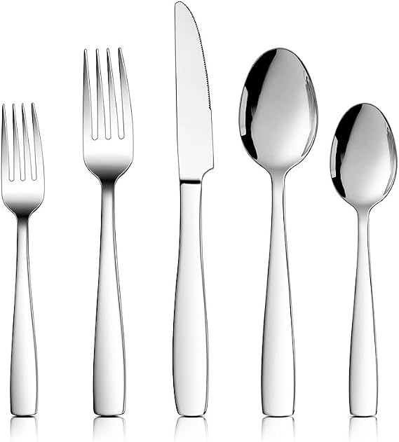 LIANYU 18/10 Stainless Steel Flatware Set for 12, 60-Piece Modern Silverware Cutlery Set, Fancy Square Eating Utensils Forks Spoons Tableware for Home Wedding Entertaining, Dishwasher Safe