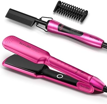 Terviiix Flat Iron Hair Straightener, 1-3/4 Inch Wide Plate & Hot Comb Electric by Terviiix, Pressing Combs for Natural Black Hair, Wigs & Beard