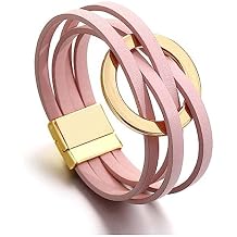 Long tiantian Leather Wrap Bracelets for Women Circle Rhinestones Boho Layered Bracelet Cuff Bangle Bracelet Jewelry Birthday Gifts for Women Holiday Outfits