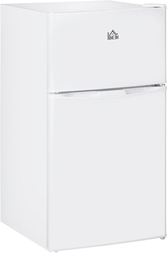 Double Door Mini Fridge with 3.2 cubic-ft Freezer,Compact Refrigerator with Adjustable Shelf, Adjustable Thermostat and Reversible Door for Bedroom, Dorm, Home Office, White