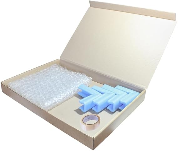 Laptop Boxes Kit includes Box, Bubble Wrap, Tape and four Corners for Shipping, Postage, Packing - Size 50 cm x 30 cm x 8 cm - Easy Assembly and No Tape Needed