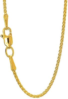 JewelStop 14k Solid Gold Yellow White, Rose 1.2 mm Round Spiga Wheat Chain 16 18 20 24 30