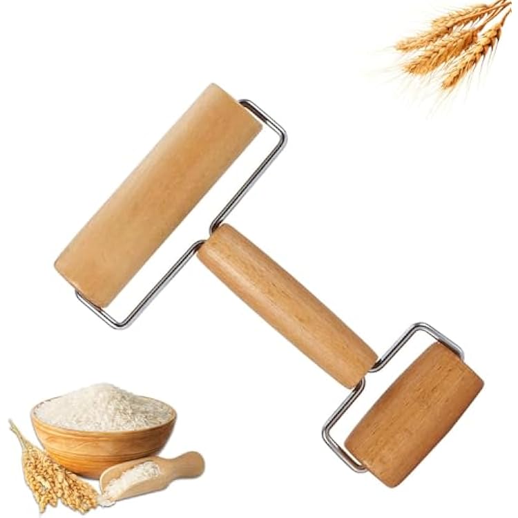 Small Wooden Rolling Pin for Dough Mini Dough Roller with Double Handles Non Stick Pizza Rolling Pin for Baking Pastry Tortilla Cookie DumplingH-Style