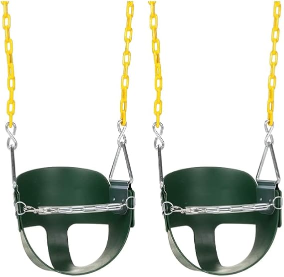 High Back Half Bucket Toddler Swing Seat, Green, 2-Pack | Heavy Duty Half Bucket Outdoor Swing for Kids with Coated Chains and Safety Strap | Made for Swing Sets for Backyard Use