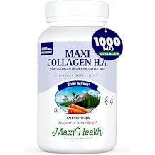 Maxi Health Marine Collagen Pills 1000 mg Type 1 Collagen for Women & Men with Hyaluronic Acid Supplement for Joint & Skin Support Unflavored, Clean Kosher Capsules (180 Maxicaps)
