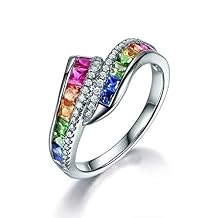 Ladies Ring Exquisite Dress Up Rainbow Colored Faux Party Ring Jewelry 7