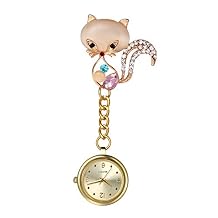 Lancardo Womens Nurse Watch Lovely Cartoon Cat Rhinestone Gold Pin-on Brooch Hanging Lapel Nurses Doctors Badge Stethoscope Quartz Fob Arabic Number Markers