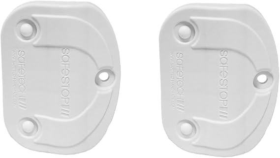 Safetech Hardware Polymer Gate Stop (2 Pack) | Damage Protection Bumper Reduces Gate Closing Noise | Prevent Gate Slamming, Hinge Overextension & Sway | Aluminum/Metal SGSS - White