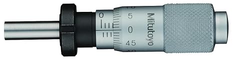 Mitutoyo 148-103, Micrometer Head, Precise Measuring Component, 0-13mm Range, 0.01mm Graduation, +/-0.002mm Accuracy, Plain Thimble, Clamp Nut, Flat Face