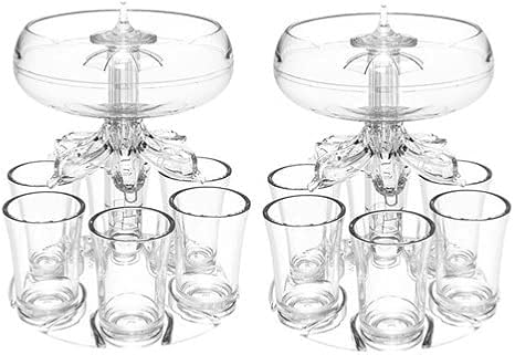 2 Set 6 Shot Glass Dispenser And Holder | Shot Glass Dispenser | Acrylic Shot Glasses Dispenser,Shot Dispenser With 6 Shot Glasses For Liquid Fun Drinking In College,Camping, Home Parties