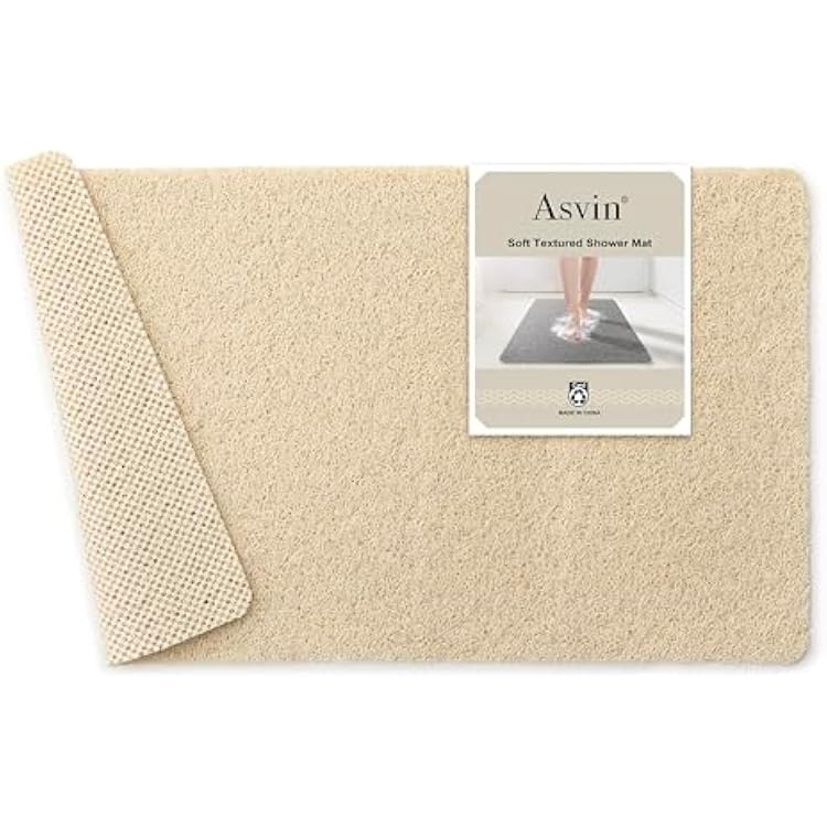 Asvin Soft Textured Bath, Shower, Tub Mat, 24x16 Inch, Phthalate Free, Non Slip Comfort Bathtub Mats with Drain, PVC Loofah Bathroom Mats for Wet Areas, Quick Drying