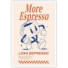 Retro Coffee Canvas Wall Art More Espresso Less Depresso Poster Cute Cartoon Ideas Kitchen Prints Painting For Home Restaurant Wall Decor 12x16in Unframed