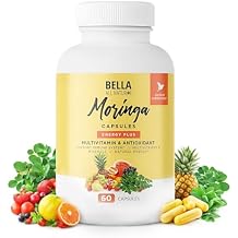 Bella All Natural Moringa Capsules 60 Count - Moringa Oleifera Leaf Supplement with Pomegranate & Elderberry Flavor, Pure Organic Moringa Capsules for Immune, Energy & Skin Health Support