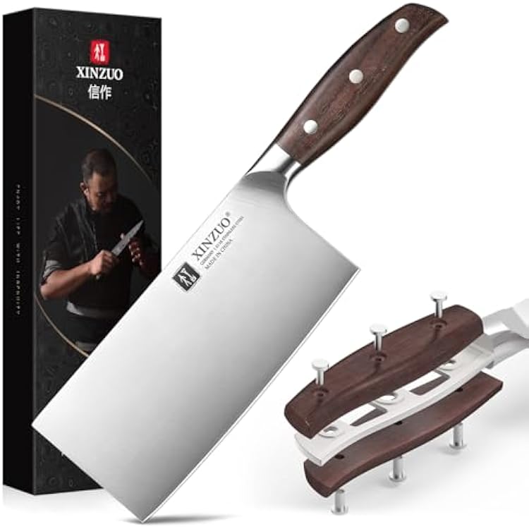 XINZUO Meat Cleaver Knife, 7 Inches German Stainless Steel Chef Cleaver Knife,Vegetable Meat Cleaver,Multifunction Chopper Butcher Knife,Chinese Chef Knife, Ultra Sharp, Red Sandalwood Handle
