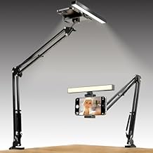 Desk Selfie Light with Overhead Phone Mount, Adjustable Arm & Phone Holder, USB Powered Video Light for Content Creation, Photo Shooting, Live Streaming,Video Recording