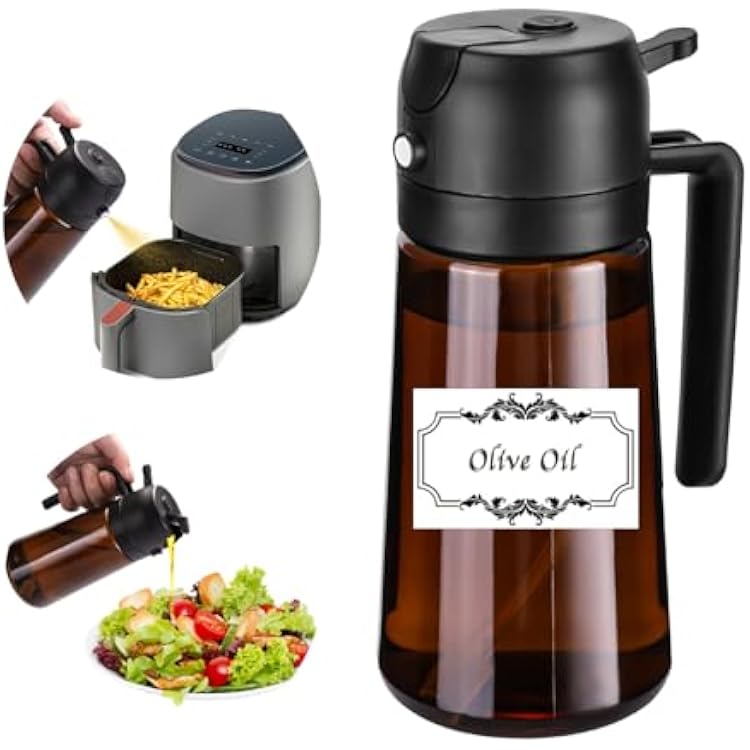 Oil Sprayer for Cooking-2 in 1 Olive Oil Dispenser, 16oz470ml Light Blockage Brown Bottle Mister for Air Fryer, BBQ,Salad, Frying, Barbecue Brown Bottle Black Cap