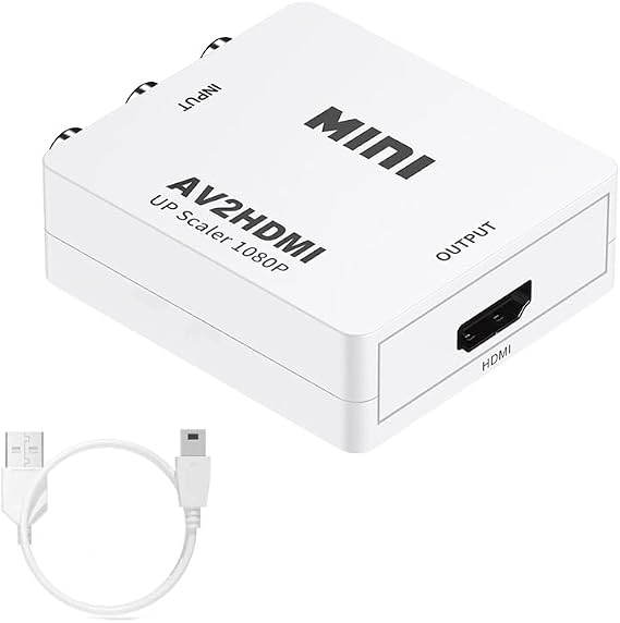 AV to HDMI Converter, 1080P Video Adapter, RCA to HDMI Upscaler with USB Power Supply It is Suitable for outputting Game Consoles/Set-top Boxes/DVDs/VCDS to Cameras/Monitors/TVS