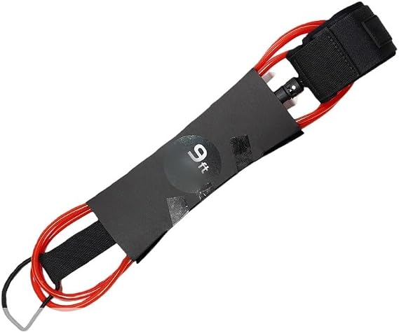 DAZZLEEX 7mm Surfboard Leash 6 7 8 9 10 FT Colorful Cord with Quick Release Tab and Hidden Key Pocket for Short Long Boards and Red Green(9FT red)
