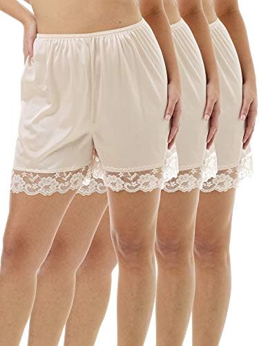Underworks USA Pettipants Nylon Culotte Slip Bloomers Split Skirt 4-inch Inseam 3-Pack