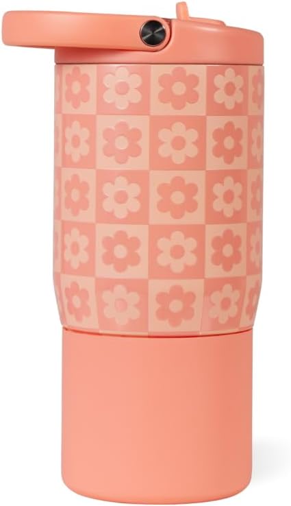 HydroJug Sport 14 oz For Kids 4+ Water Bottle with Straw, Daisy Checkers