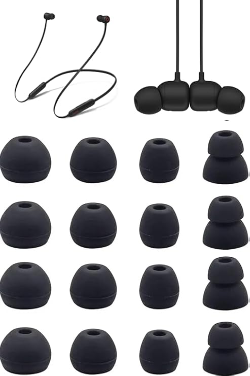 Zotech Replacement Earbud Tips for Beats Flex All-Day Wireless Earbuds, 8 Pairs (16pcs), Black, Small, Medium, Large, Double Flange