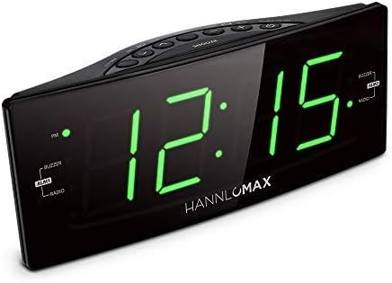 HANNLOMAX HX-112CR Alarm Clock Radio, AM/FM, 1.8 LED Display (Black) | AM/FM Radio, Digital Clock, Dual Alarm, 1.8 Green LED Display, Dimmer