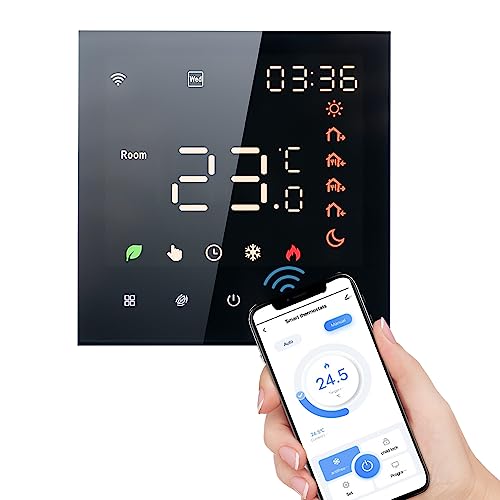 Smart Tuya WiFi Thermostat Voice Control 3A Digital Programmable LCD Display Touchscreen Underfloor Heating Temperature Controller Digital Intelligent Wall Thermostat for Water Heating Compatible