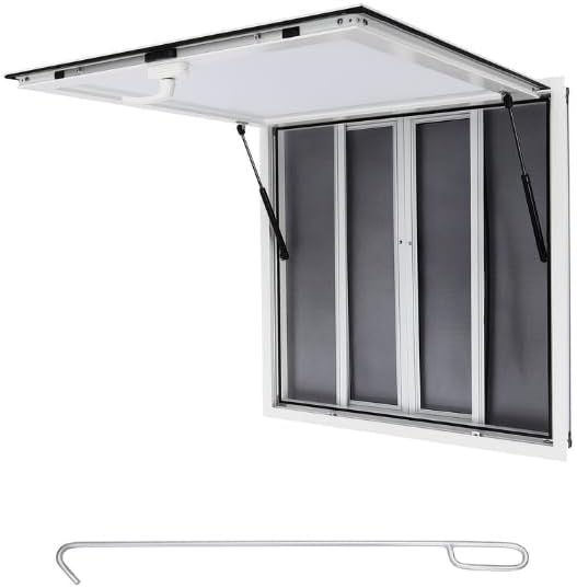 Concession Window, 36 x 36 inch Aluminum Alloy Food Truck Service Window with 4 Screens, Awning and Drag Hook, Concession Stand Serving Window for Food Trucks