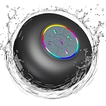 Bluetooth Shower Speaker with LED Portable Wireless Mini Speaker with Mic & Suction Cup, IPX4 Water Resistant for Shower, Travel, Pool, River Floating, and Outdoor Fun (Black)