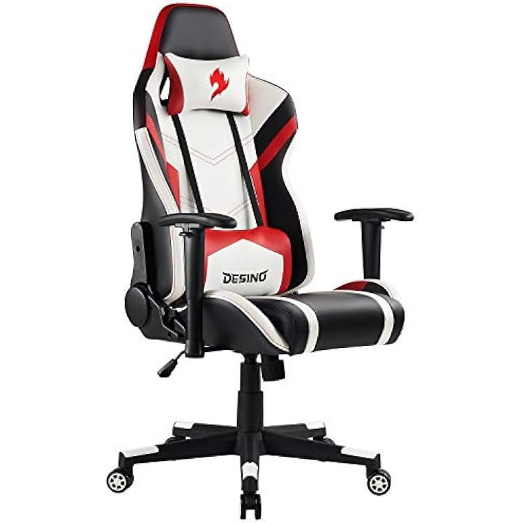 DESINO Gaming Chair Racing Style Ergonomic Swivel Rolling Computer Chair Video Game Desk Chair with Headrest and Adjustable Lumbar Support for Adults Red