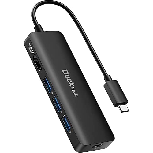 USB C HUB 4K 60Hz, Dockteck USB-C Multiport Adapter 5-in-1 with 4K HDMI, 100W Power Delivery, 3 USB 3.0 Data Port for MacBook ProAir M1 2020, iPad Pro 2021, iPad Mini 6, Surface Pro and More