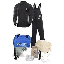 Enespro ArcGuard, CAT 2, 12 Calorie, Ultrasoft Arc Flash Suit Kit with Short Coat and Bib Overall, Face Shield, Large, Glove Size 8, KIT2SC11LG08