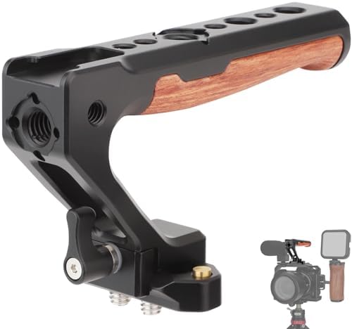 Leftfoto Top Handle Quick Release Handgrip with NATO Rail Kit,Wood & Metal Grip with NATO Clamp Compatible with Camera Cage Video Rig Anti-Off Designed
