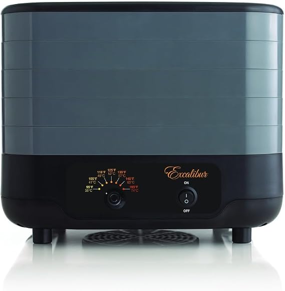 Excalibur ECB50B EZ Dry 5-Tray Stackable Electric Food Dehydrator With Temperature Control Featuring Heat Sensor Includes Mesh Screens, Yogurt Cups