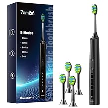 7AM2M Sonic Electric Toothbrush for Adults and Kids, 40000VPM Power Toothbrushes, Fast Rechargeable with 4 Brush Heads, 5 Modes, 2 Minutes Built in Smart Timer, One Charge for 60 Days Black