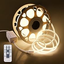 Aclorol 100FT Outdoor COB LED Strip Lights Waterproof Warm White 1 Roll AC 110V-120V Flexible Dimmable LED Lights Strip with Remote High Density COB LED Rope Light for Garden Commercial Building 3000K